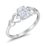 Solitaire Heart Promise Ring Oval Simulated Cubic Zirconia 925 Sterling Silver