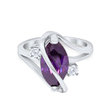 Swirl Fashion Ring Marquise Round Simulated Cubic Zirconia 925 Sterling Silver