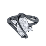 Swirl Fashion Ring Marquise Round Simulated Cubic Zirconia 925 Sterling Silver