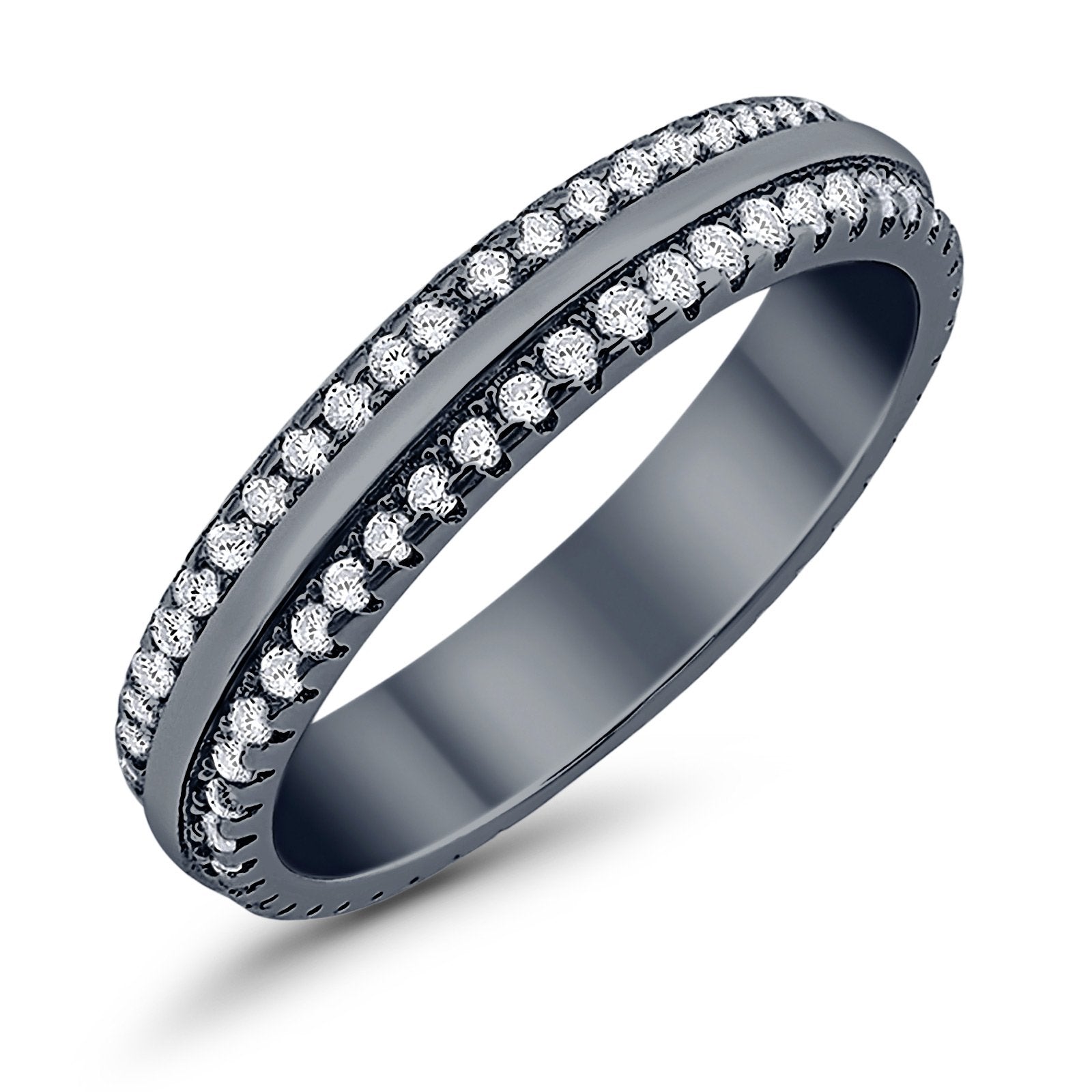 Double Row Full Eternity Round Band Ring Simulated CZ 925 Sterling Silver