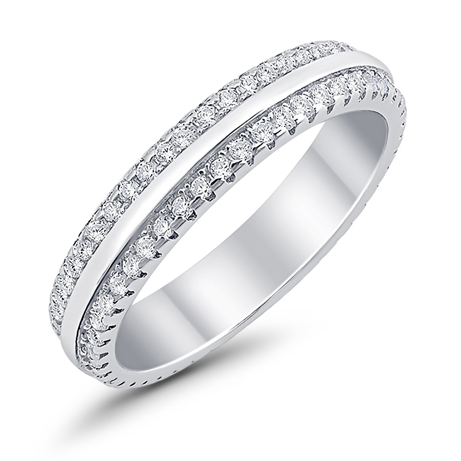 Double Row Full Eternity Round Band Ring Simulated CZ 925 Sterling Silver