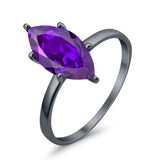 Solitaire Wedding Ring Marquise Simulated Cubic Zirconia 925 Sterling Silver