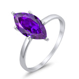 Solitaire Wedding Ring Marquise Simulated Cubic Zirconia 925 Sterling Silver