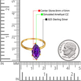Solitaire Wedding Ring Marquise Simulated Cubic Zirconia 925 Sterling Silver