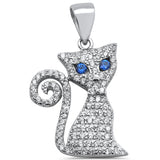 Cat Pendant Round Simulated Sapphire CZ 925 Sterling Silver Choose Color