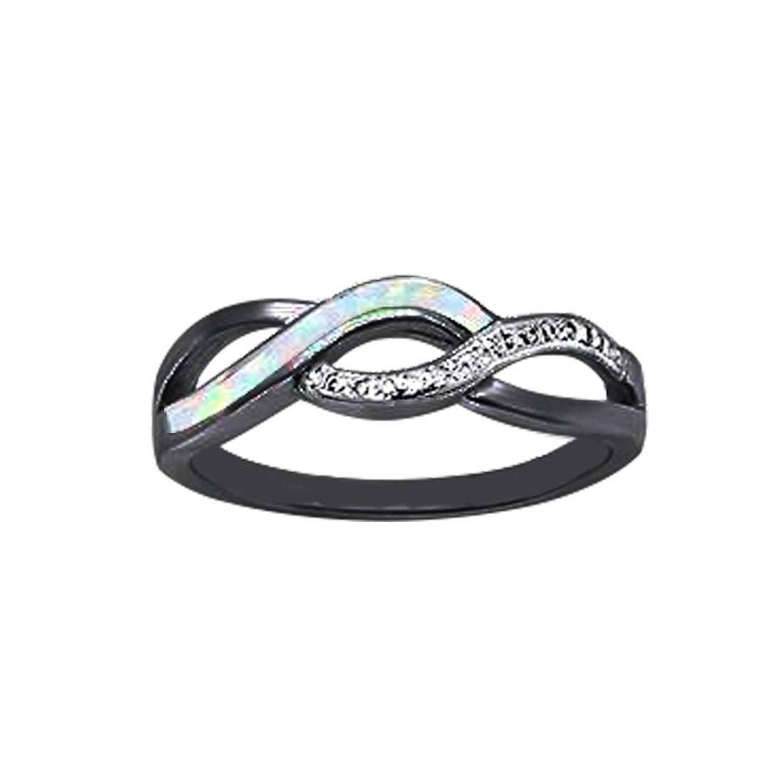Crisscross Infinity Ring Created Opal Round Cubic Zirconia 925 Sterling Silver Choose Color