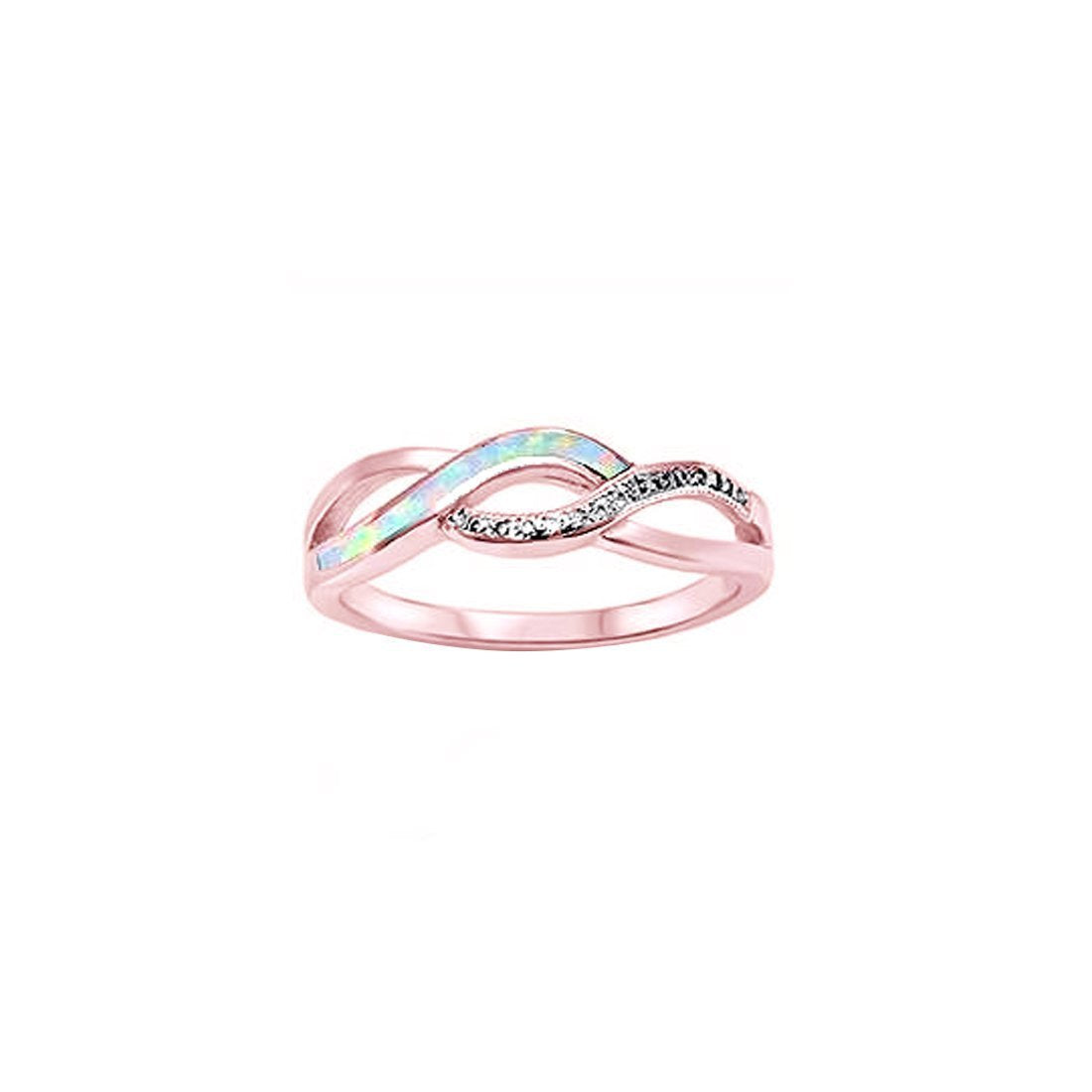 Crisscross Infinity Ring Created Opal Round Cubic Zirconia 925 Sterling Silver Choose Color
