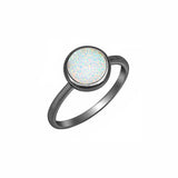 Solitaire Ring Round Bezel Inlay Lab Created White Opal 925 Sterling Silver