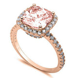Sterling Silver Halo Solitaire Ring Rose Gold Rhodium Plated Simulated Morganite Cubic Zirconia