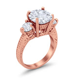 Three Stone Ring Round Simulated Rainbow Cubic Zirconia 925 Sterling Silver