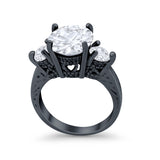 Three Stone Ring Round Simulated Rainbow Cubic Zirconia 925 Sterling Silver