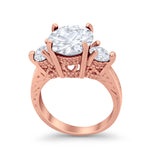 Three Stone Ring Round Simulated Rainbow Cubic Zirconia 925 Sterling Silver