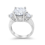 Three Stone Ring Round Simulated Rainbow Cubic Zirconia 925 Sterling Silver