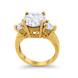 Three Stone Ring Round Simulated Rainbow Cubic Zirconia 925 Sterling Silver