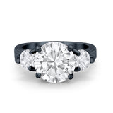 Three Stone Ring Round Simulated Rainbow Cubic Zirconia 925 Sterling Silver