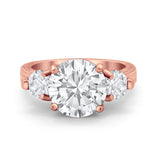 Three Stone Ring Round Simulated Rainbow Cubic Zirconia 925 Sterling Silver