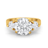 Three Stone Ring Round Simulated Rainbow Cubic Zirconia 925 Sterling Silver