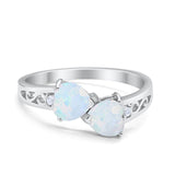 Heart Filigree Ring Round Cubic Zirconia 925 Sterling Silver Created White Opal