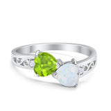 Heart Filigree Ring Round Cubic Zirconia 925 Sterling Silver Created White Opal