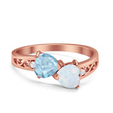 Heart Filigree Ring Round Cubic Zirconia 925 Sterling Silver Created White Opal