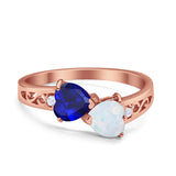 Heart Filigree Ring Round Cubic Zirconia 925 Sterling Silver Created White Opal
