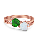 Heart Filigree Ring Round Cubic Zirconia 925 Sterling Silver Created White Opal