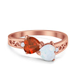 Heart Filigree Ring Round Cubic Zirconia 925 Sterling Silver Created White Opal