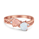 Heart Filigree Ring Round Cubic Zirconia 925 Sterling Silver Created White Opal