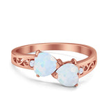Heart Filigree Ring Round Cubic Zirconia 925 Sterling Silver Created White Opal