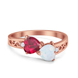 Heart Filigree Ring Round Cubic Zirconia 925 Sterling Silver Created White Opal