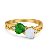 Heart Filigree Ring Round Cubic Zirconia 925 Sterling Silver Created White Opal