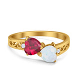 Heart Filigree Ring Round Cubic Zirconia 925 Sterling Silver Created White Opal