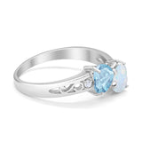 Heart Filigree Ring Round Cubic Zirconia 925 Sterling Silver Created White Opal