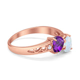 Heart Filigree Ring Round Cubic Zirconia 925 Sterling Silver Created White Opal