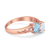 Heart Filigree Ring Round Cubic Zirconia 925 Sterling Silver Created White Opal