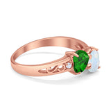 Heart Filigree Ring Round Cubic Zirconia 925 Sterling Silver Created White Opal