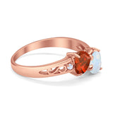 Heart Filigree Ring Round Cubic Zirconia 925 Sterling Silver Created White Opal