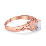Heart Filigree Ring Round Cubic Zirconia 925 Sterling Silver Created White Opal