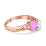 Heart Filigree Ring Round Cubic Zirconia 925 Sterling Silver Created White Opal