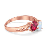 Heart Filigree Ring Round Cubic Zirconia 925 Sterling Silver Created White Opal