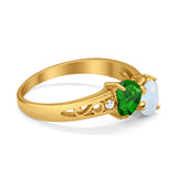 Heart Filigree Ring Round Cubic Zirconia 925 Sterling Silver Created White Opal