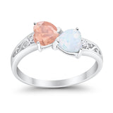 Heart Filigree Ring Round Cubic Zirconia 925 Sterling Silver Created White Opal
