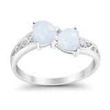 Heart Filigree Ring Round Cubic Zirconia 925 Sterling Silver Created White Opal
