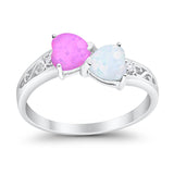 Heart Filigree Ring Round Cubic Zirconia 925 Sterling Silver Created White Opal