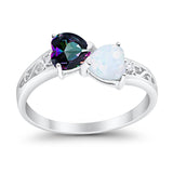 Heart Filigree Ring Round Cubic Zirconia 925 Sterling Silver Created White Opal