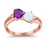 Heart Filigree Ring Round Cubic Zirconia 925 Sterling Silver Created White Opal