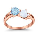 Heart Filigree Ring Round Cubic Zirconia 925 Sterling Silver Created White Opal