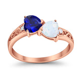 Heart Filigree Ring Round Cubic Zirconia 925 Sterling Silver Created White Opal