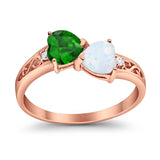 Heart Filigree Ring Round Cubic Zirconia 925 Sterling Silver Created White Opal