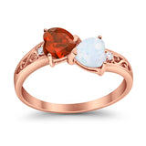 Heart Filigree Ring Round Cubic Zirconia 925 Sterling Silver Created White Opal